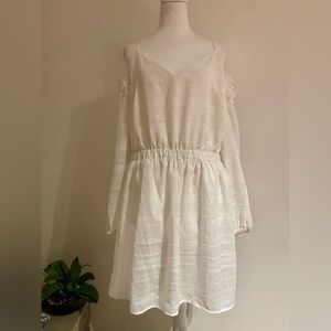 Bebe White Cold Shoulder Midi Dress – Fairy Flowy, Boho Prairie, Textured XL